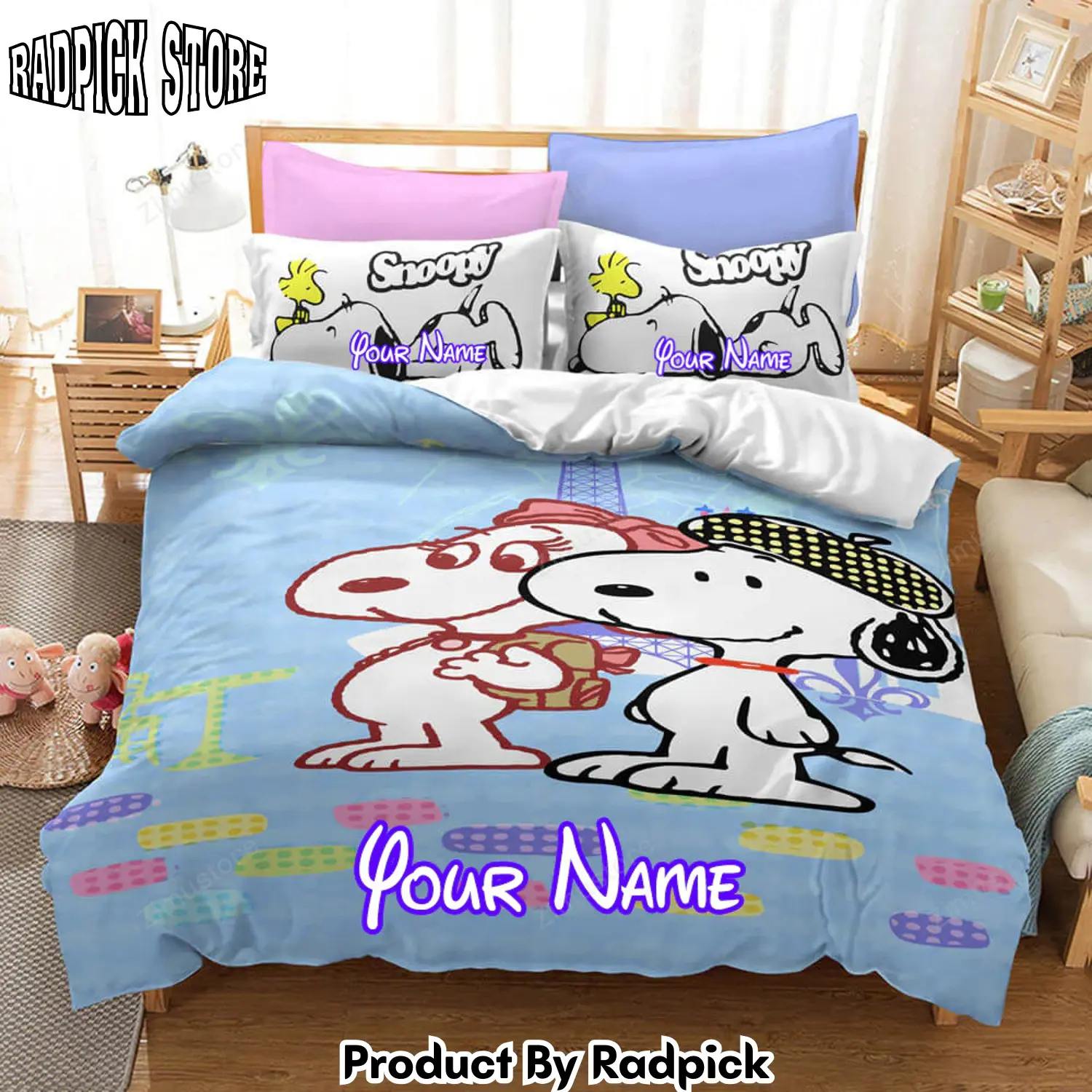 Radpick snoopy pattern personalized name bedding set duvet cover without filler6373 rp3272224